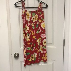 Red floral ruched top dress